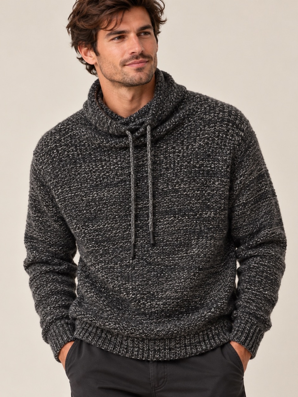 Pull&Bear Charcoal Adjustable Mock Neck Sweater